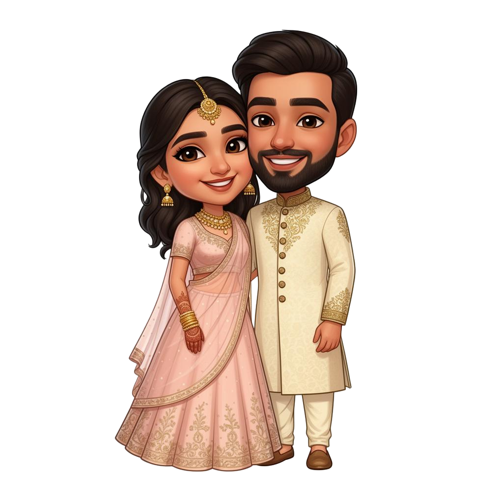 Smiling couple in wedding attire